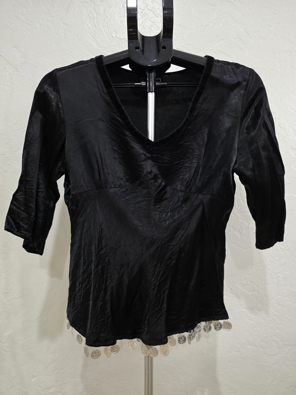 Status Anxiety Black V-Neck Top with Coin Hem
